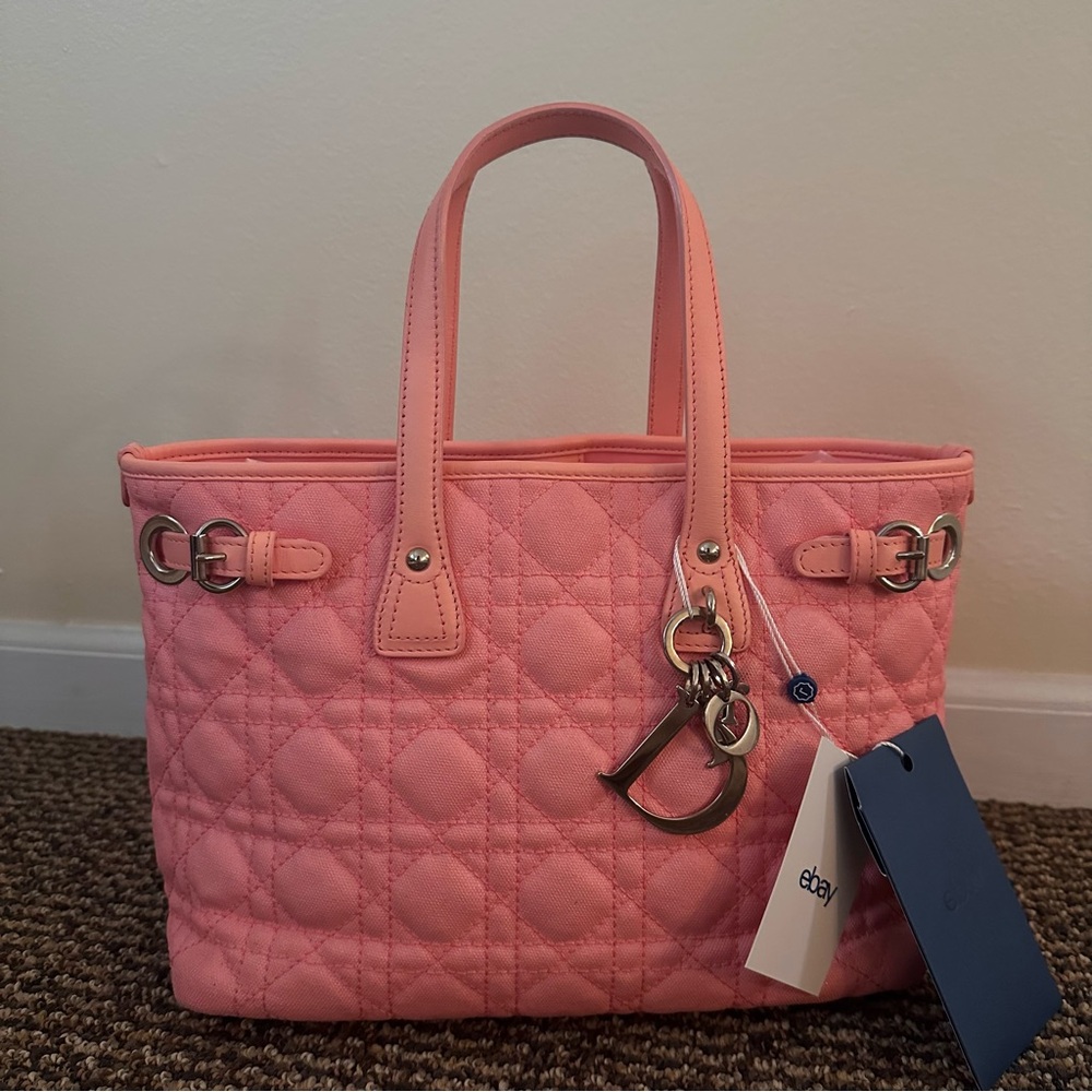 DIOR CANNAGE PANAREA Pink Quilted Tote Bag AUTHENTICATED, GREAT CONDITION